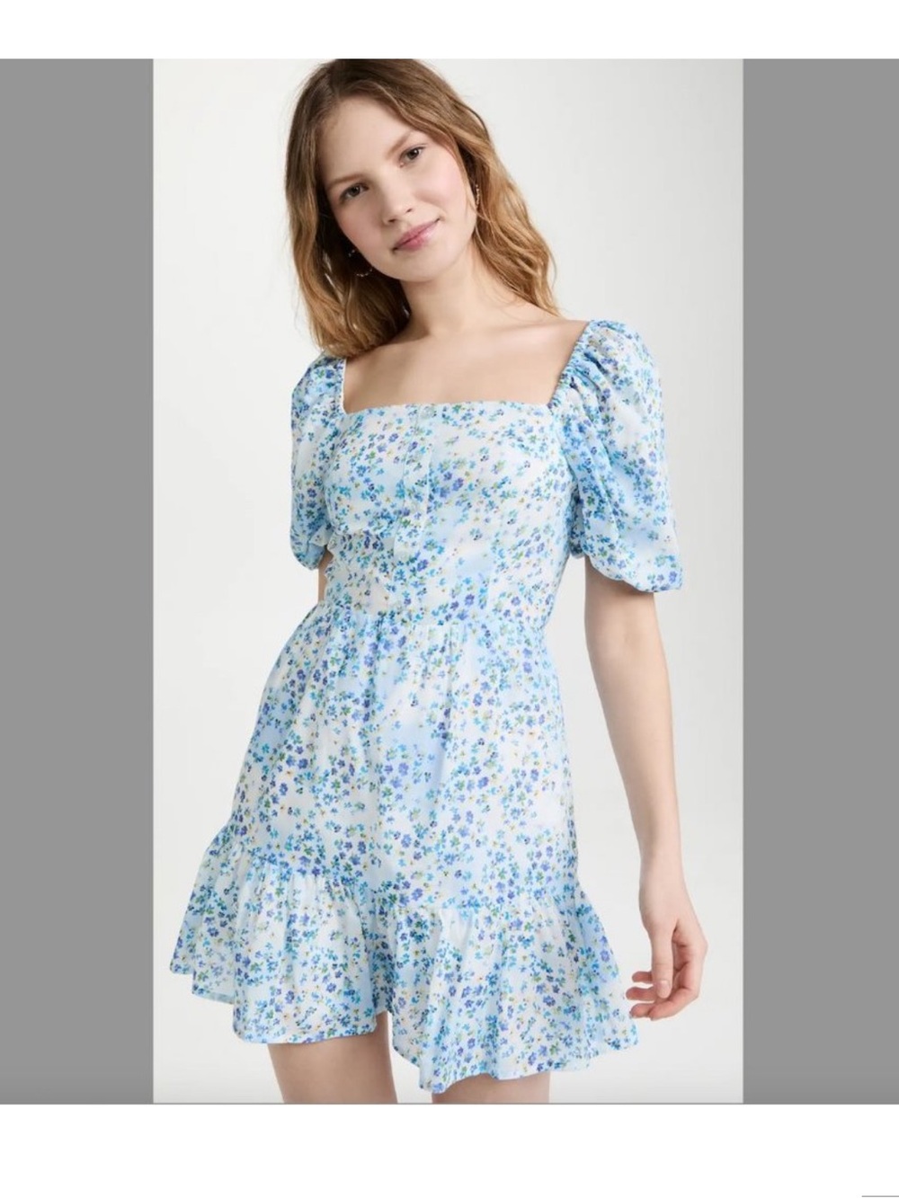 BB Dakota Light Blue Floral Puff-Sleeve Mini Dress